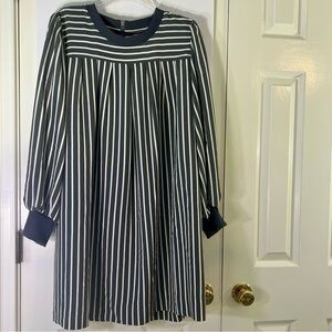LDT Women’s Charcoal and White Striped Dress Sz 10 Lagenlook Comfortable Office